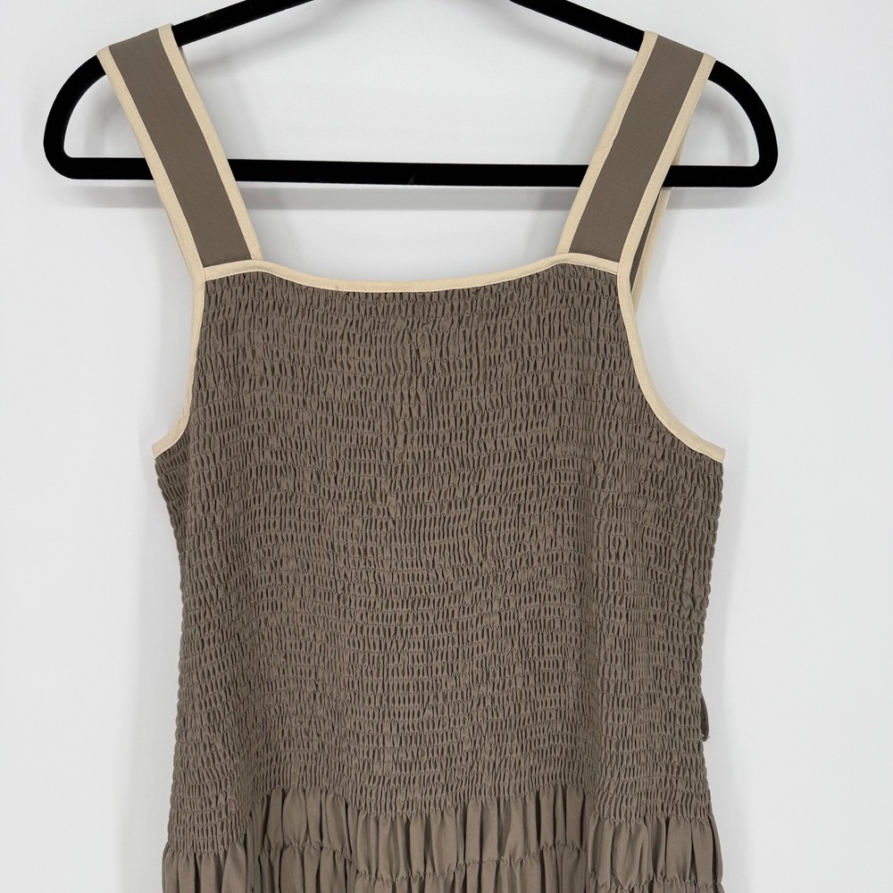 MOON RIVER OLIVE RUCHED DRESS MEDIUM NWT SMOCKED‎ MIDI - Picture 2 of 9